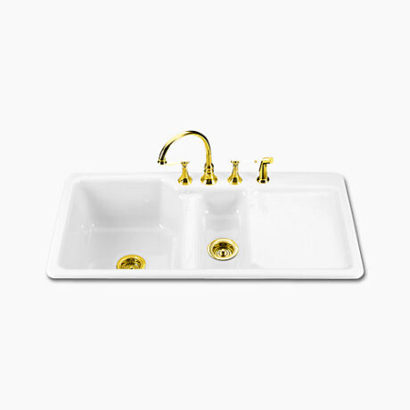 Epicurean™ Large/Small Top-mount Double-bowl Kitchen Sink with Draining Board